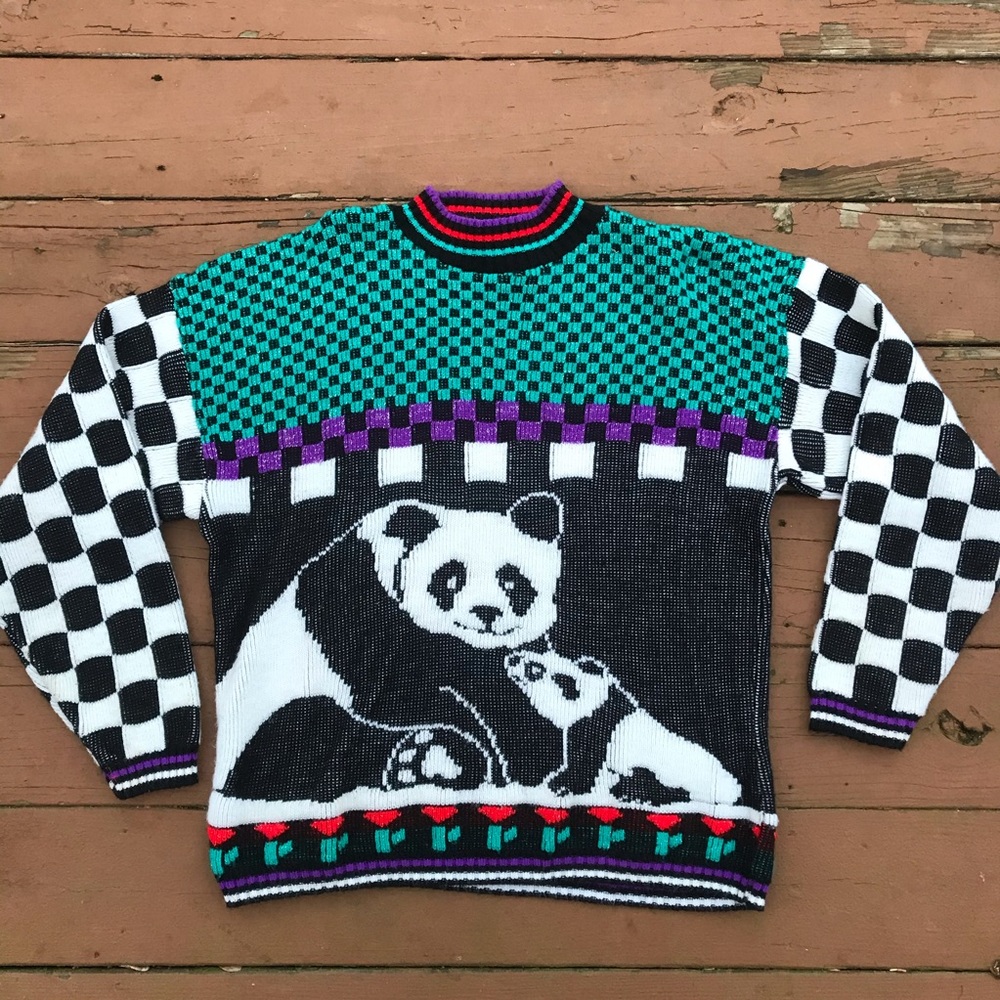 Vintage 80s Custom Designs Panda Sweater - Picture 1 of 4